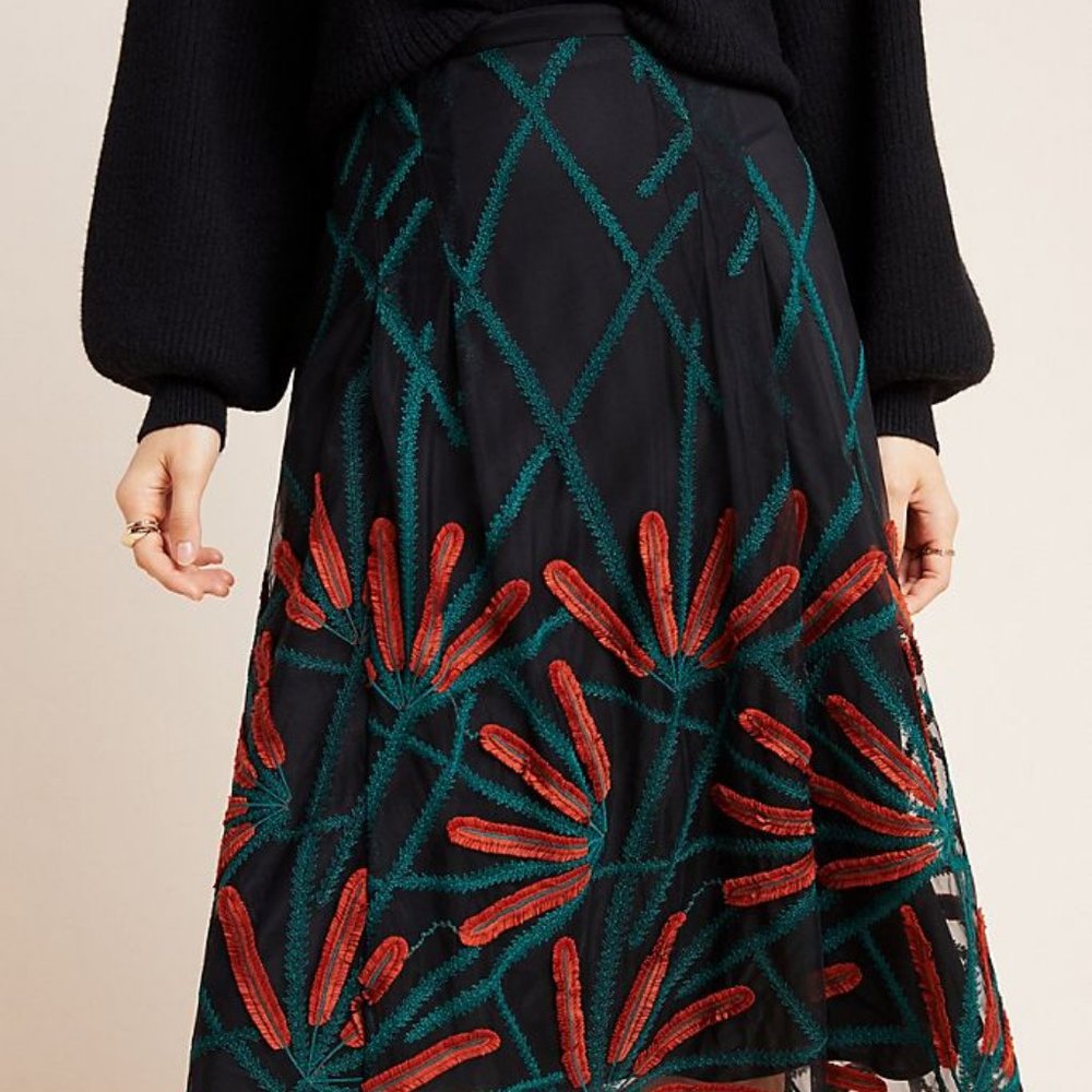 Anthropologie Eva Franco Embroidered Skirt-Black